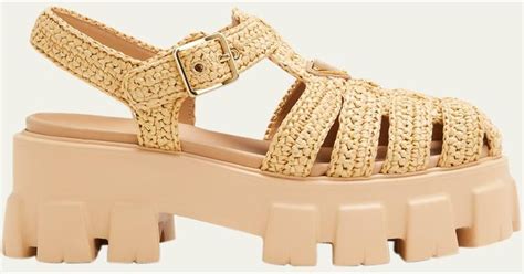 prada raffia platform sandals|More.